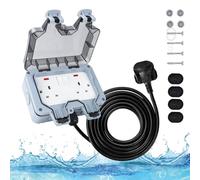 10M Outdoor Socket 2 Gang Waterproof Outdoor Double Socket with Extension Lead Switched Sockets Garden Power Socket External Mains Outlets IP66 Weatherproof (10M)