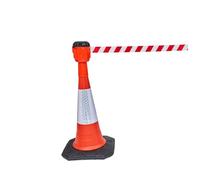 10m retractable barrier tape with traffic cones - 12-pack, white safety tape for crowd control, pedestrian safety, event management and traffic control
