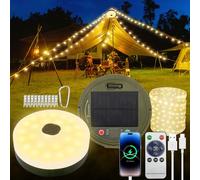 10m Retractable Solar Camping String Lights,USB Rechargeable,1800mAh Battery,8 Lighting Modes,IP44 SplashProof , Stowable Portable for Camping,Tents,RV,Garden (Warm White/Solar and Usb Charge)
