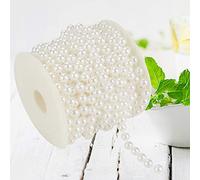 10m/roll Pearl Beads String Chain Garland, 8mm Artificial Pearls String Beads Chain Grinding Pearls Bead Chain Roll Pearl Wire Beads Garland String for DIY Wedding Craft Party Home Decoration (White)