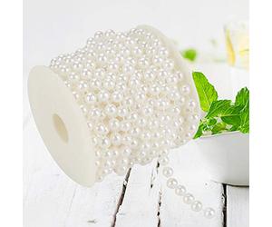 10m/roll Pearl Beads String Chain Garland, 8mm Artificial Pearls String Beads Chain Grinding Pearls Bead Chain Roll Pearl Wire Beads Garland String for DIY Wedding Craft Party Home Decoration (White)