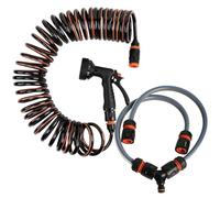 10m Spiral Dog Shower Hose Set with Multi-Function 9-Pattern Spray Gun & Hot/Cold Water 3-Way Splitter