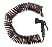 10m Spiral Garden Hose with 9 Function Spray Gun - Spring Flex Multi Spray Nozzle - Anti Kink Coiled Hose Recoils to 55cm - Quick Connect Fittings - 1/2 & 3/4 Tap Adaptor - Hozelock Gardena Compatible