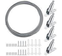 10M Stainless Steel Wire Rope Kit, 2mm Shower Curtain Wire Rope Kit, Adjustable Picture Hanging Wire Garden Wire Cable Rope Kit for Hanging Lights Climbing Plants, with Mounting Brackets, Screws