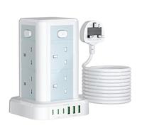 10M Tower Extension Lead with USB, Toomke 8 Way Multi Socket Plug Extension (3 USB A & 3 Type C), Overload Protection Tower Power Strip with Switches, 13A 3250W UK Socket Tower Power Cords 10 Meters