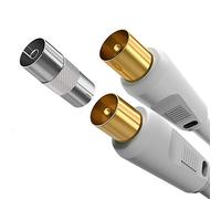 10M TV Aerial Coaxial Cable Male to Male, Ancable Satellite Cable RF TV Antenna Coax Lead to PAL Male Gold Plated Connectors White Flylead for Sky/SkyHD, Virgin, BT,TV, VCR or DVD players with Coupler