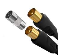 10M TV Aerial Coaxial Cable Male to Male, Ancable Satellite Cable RF TV Antenna Coax Lead to PAL Male Gold Plated Connectors Black Flylead for Sky/SkyHD, Virgin, BT,TV, VCR or DVD players with Coupler