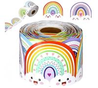 10m Watercolor Rainbow Scalloped Bulletin Border Roll,Classroom Display Borders for Walls,Rainbow Decorations for Bulletin Boards,School,Home,Office,Desk,Locker,Window & Door Decoration Trim