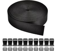 10M Webbing Strap, Polypropylene Heavy Webbing Backpack Chest Strap 25MM Wide with 10 Adjustable Flat Side Release Buckle 10 Tri-Glide Slide Luggage Belt for DIY Bag Backpack Cargo Strapping (SetA)