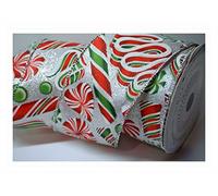 10m x 2.5” (63mm) Roll Wire Wired Edged Edge Christmas Ribbon Tree Tinsel Wreath Gift Bows. from a UK Specialist Company (Silver Glitter Candy Cane Swirl)