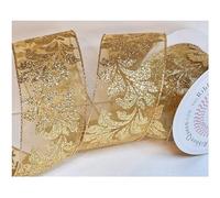 10m x 2.5” (63mm) Roll Wire Wired Edged Edge Christmas Ribbon Tree Tinsel Wreath Gift Bows. from a UK Specialist Company - Buy with Confidence. Glitter, Burlap, (9m Gold Glitter Baroque)