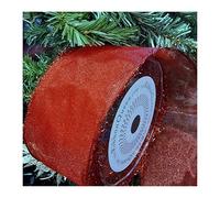 10m x 2.5” (63mm) Roll Wire Wired Edged Edge Christmas Ribbon Tree Tinsel Wreath Gift Bows. from a UK Specialist Company - Buy with Confidence. Glitter, Burlap, (Tinsel Edged RED Sheer Organza)