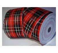 10m x 2.5” (63mm) Roll Wire Wired Edged Edge Christmas Ribbon Tree Tinsel Wreath Gift Bows. UK Specialist Company - Buy with Confidence. Glitter, Burlap, Green, Gold (Red Silver and Black Tartan)
