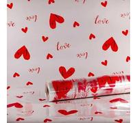 10m x 80cm Red Hearts Love Cellophane Roll Gift Wrap Baskets (ROLLED) Flowers Valentines