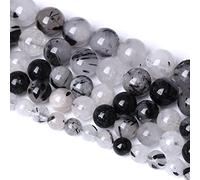 10MM 36PCS Natural Crystal Stone Black Rutile Quartz Gemstone 2A Grade Loose Beads for Jewelry Making DIY Bracelet Necklace Semi Precious Beads 1 Strand