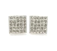 10MM Bling MENS LARGE Square Micro Pave Austrian Crystal Sterling Silver Stud Earrings - White/Clear - Beckham Style