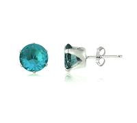 10MM Classic Brilliant Round Cut Cubic Zirconia (CZ) Sterling Silver Solitaire Stud Earrings/Ear Studs for Women Ladies Girls - Birthstone Earrings - BLUE ZIRCON. 10-BZIR