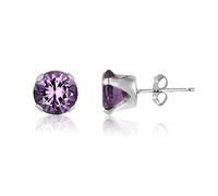 10MM Classic Brilliant Round Cut Cubic Zirconia (CZ) Sterling Silver Solitaire Stud Earrings/Ear Studs for Women Ladies Girls - Birthstone Earrings - AMETHYST PURPLE. 10-AMET