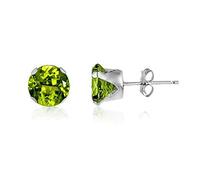 10MM Classic Brilliant Round Cut Cubic Zirconia (CZ) Sterling Silver Solitaire Stud Earrings/Ear Studs for Women Ladies Girls - Birthstone Earrings - PERIDOT GREEN. 10-PERI