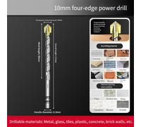 10mm, Concrete Drill Bit for Tile Wall, 65Mn High Hard Steel Masonry Bit with Four-Edged Triangular Design for Efficient Drilling in Cement Walls, Compatible with Electric Hand Drills and Bench Drills