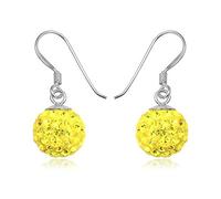 10MM Disco Ball Sterling Silver Dangly Drop Hook Earrings - YELLOW CITRINE