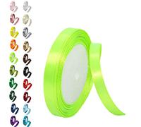 10mm Double-Sided Green Fluorescent Ribbon - 22m Polyester Satin for Gift Crafting, Hair Bow, and Wrapping - Thick Fabric for Xmas, Valentine's, Bouquets, Cake, and Wedding