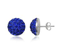 10MM Half Disco Ball Sterling Silver Stud Earrings/Ear Studs for Women/Teenage/Girls - 925 Sterling Silver - Round Silver Earrings - BLUE SAPPHIRE. 10-BS