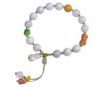 10mm Jadeite Bead Feng Shui Bracelet with Wu Lou Pendant - Natural Gemstone Amulet for Good Luck and Prosperity - Adjustable for Men and Women