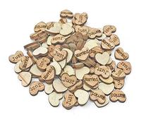 10mm Just Married Love Hearts Wooden Shabby Chic Craft Scrapbook Vintage Confetti Hearts (100)