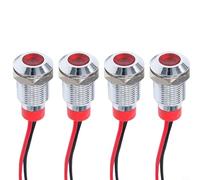 10mm LED Indicator Light 12-24V AC/DC Metal Panel Lamp IP65 Waterproof Signal Light for Industrial Equipment, 4 Pack(Red)