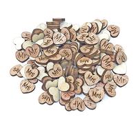 10mm Mr & Mrs Love Hearts Wooden Shabby Chic Craft Scrapbook Vintage Confetti Hearts (50)