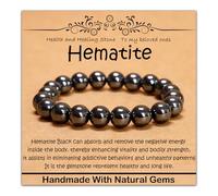 10mm Natural Healing Gemstone Bracelet Handmade Yoga Stretch Elastic Bracelet Stress Relief Crystal Jewelry for Men and Women (10mm Hematite)
