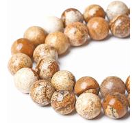 10mm Natural Picture Jasper Beads Round Semi Precious Gemstone Loose Stone Beads for Jewellery Making (38-40pcs/strand)