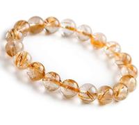 10mm Natural Yellow Gold Rutilated Quartz Crystal Round Bead Bracelet
