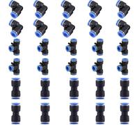 10mm Pneumatic Fittings, 30 Pcs Air Line Fittings Connector, Plastic Push Quick Connect Couplings, Air Tool Accessories for Pipe Tube, Straight Elbow and Tee