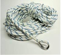 10mm Polyester Braid on Braid Halyard Stainless Thimble Spliced Rope (White With Blue Fleck, 25mt)