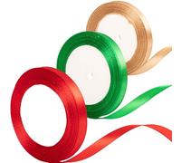 10mm Premium Christmas Satin Ribbon - Gold, Red & Green Gift Wrapping Ribbon, 22m Roll for Present Bows, Cake Decorations & Crafting | Ready-to-Use Christmassy Party Supplies