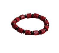 10mm Pure Natural Cinnabar Six-character Truth Bracelet Men's Cinnabar Bracelet Amulet, Red