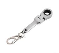 10mm Ratchet Spanner Wrench with Key Chain, 180 Degree Rotatable & Foldable for Home Repair and DIY, Portable Tool for Keyring（Matte Silver）