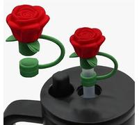 10mm Rose Flower Straw Covers for Stanley Cup,Topper,Silicone Cover Dust Proof Plugs Protector,Flower Straw Tips Drinking Dust Cap for 30&40 Oz Accessories (Red)