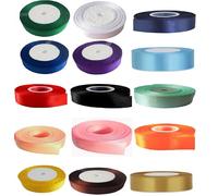 10mm Satin Ribbon - Set of 15 Colours - 25 Yards / 23 Meters Rolls, White, Red, Green, Yellow, Pinks, Black, Cream, Blues, Gold, Silver. Purple, Turquoise, Mint, Navy, Orange, Brown