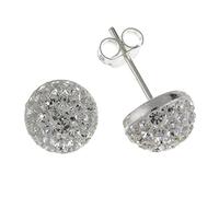10MM Sparkly White/Clear Austrian Crystal Pave Half Dome/Disco Ball Stud Earrings/Ear Studs for Women/Teenage/Girls - 925 Sterling Silver