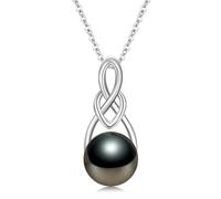 10mm Tahitian Black Pearl Necklace Mother's Day Wedding Gift Chain 18"+2" Length Birthday Gift for Girlfriend Sterling Silver Not a Gemstone