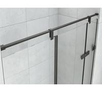 10mm Thick Bathroom Glass Stabilizing Bar with 2 Clamp, Black Gold Gray Silver Fixed Shower Screen Support Base for Frameless Partition, No-Drill-in-Glass(Black,100cm/3.3ft)