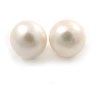10mm White Off-Round Cultured Freshwater Pearl Stud Earrings In Silver Tone