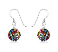 10MM WOMENS Sparkly Pave Glitter/Disco Ball Sterling Silver Dangly/Dangle Drop Hook Earrings for Women Ladies Girls - Round Silver Earrings - MULTICOLOUR
