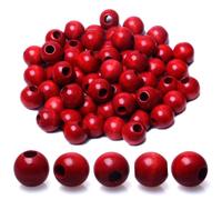 10mm Wood Beads Bulk with 3mm Hole for Craft Painted Wooden Spacer Beads for Necklace Bracelet Making, 150 Pieces, 16mm#red, 16mm