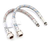 10mm x 15mm 300mm Braided Stainless Steel Tap Tails (Pair) | WRAS Approved