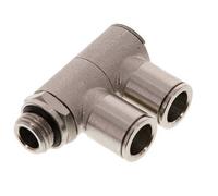 10mm x G1/4'' 2-way Manifold Push-in Fitting with Male Threads Brass NBR Rotatable