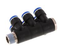 10mm x R3/8'' 6-way Manifold Push-in Fitting with Male Threads Brass/PA 66 NBR Rotatable